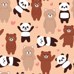 seamless pattern cute cartoon panda and bear for kids wallpaper, fabric print, gift wrapping paper