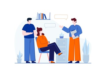 Flat design illustration people discussing 