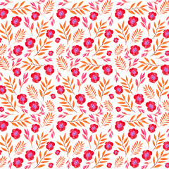 Seamless pattern with watercolor heart. Valentine's Day background, Beautiful vector floral summer seamless pattern with watercolor hand-drawn field wild flowers. Stock illustration. 