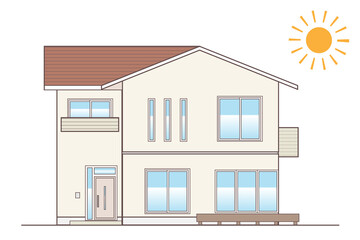 架空の戸建住宅 一軒家のシンプルなイラスト 切妻屋根 温かみのある色合い