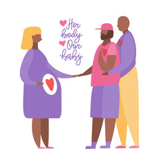 Couple with Surrogate Pregnant woman. Vector illustration flat cartoon style. Adoptive parents. Surrogacy.