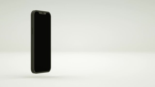 3D render black phone spins on white background