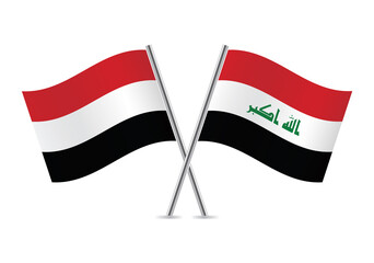Yemen and Iraq flags isolated on white background. Vector illustration.