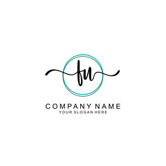 FU Initial handwriting logo with circle hand drawn template vector