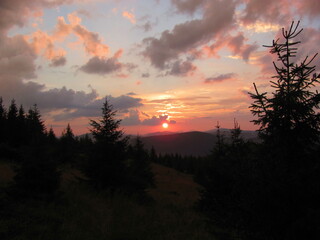 Fototapeta premium Sunset in the mountains after the rain