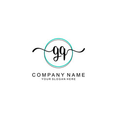 GQ Initial handwriting logo with circle hand drawn template vector