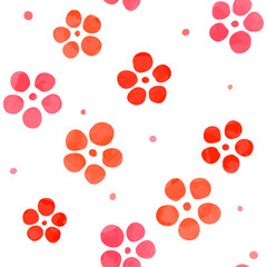 Plum flower seamless pattern illustration in watercolor style (white background, vector)