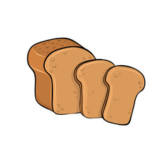 sliced rye bread hand drawn in cartoon style