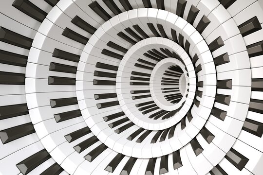 Black and white abstract background with piano keys 3D illustration
