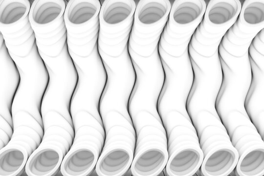 Black and white curved tubes abstract background 3D render illustration