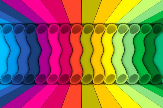 Colorful curved tubes abstract background 3D render illustration