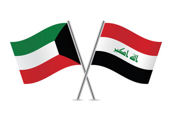 Kuwait and Iraq flags isolated on white background. Vector illustration.