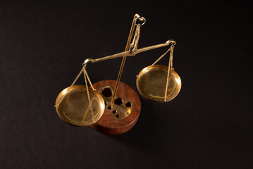 Retro law scales on table. Symbol of justice.