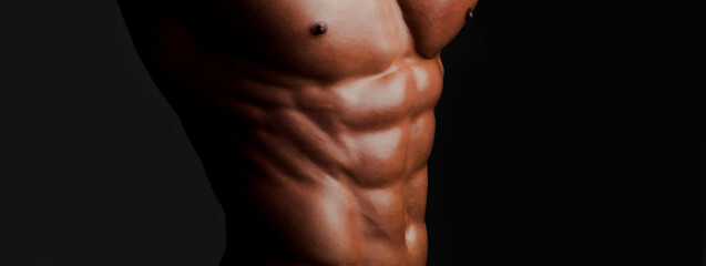 Banner templates with muscular man, muscular torso, six pack abs muscle.