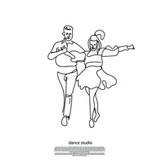 continuous line of women and men dancing. line art of women and men dancing. suitable for identity pictures of dance studios.events about dance