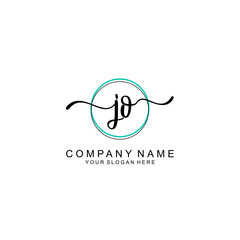 JO Initial handwriting logo with circle hand drawn template vector