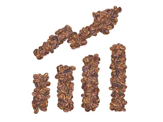 Bar chart made with coffee beans. Increase in price and value market demand. Infographic resource.