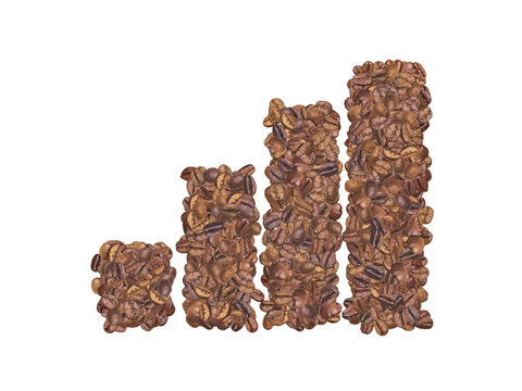 Bar chart made with coffee beans. Increase in price and value market demand. Infographic resource. - Powered by Adobe