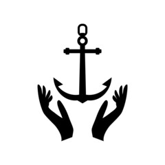 Anchor logo with Hand concept isolated on white background