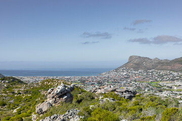 Fish Hoek residential neighborhood viewed from the top of Peer’s Cave