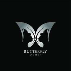 woman and butterfly logo. abstract combination of a butterfly with a woman's face.negative space concept