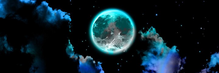 Illustration of night sky with full blue moon	