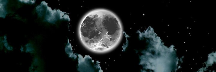 Illustration of night sky with beautiful full  moon	