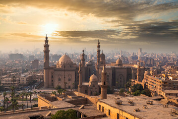 The Mosque-Madrasa of Sultan Hassan at sunset, Cairo Citadel, Egypt - obrazy, fototapety, plakaty