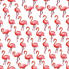 Pink flamingo seamless pattern on white background