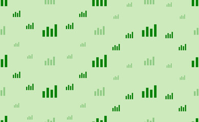 Seamless pattern of large and small green chart line symbols. The elements are arranged in a wavy. Vector illustration on light green background