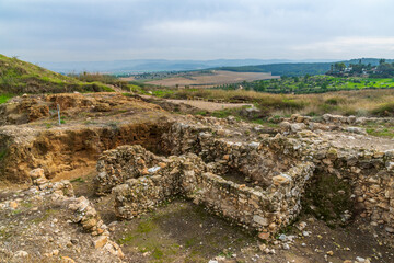 Fototapeta na wymiar Ancient ruins, and countryside, in Tel Gezer National Park