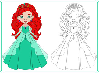 Princess coloring page for girls, vetor, children's illustration