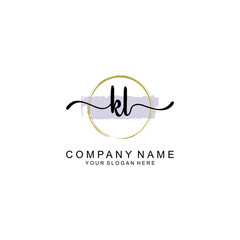 KL Initial handwriting logo with circle hand drawn template vector