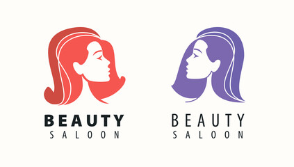 Beauty company logo. Portrait young woman emblem. Abstract vector illustration