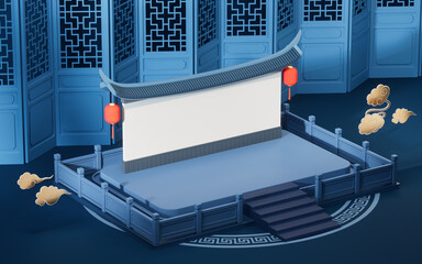 Empty stage with Chinese background, 3d rendering.