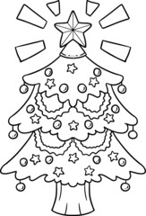 Christmas Tree and Ornaments, Stars and Tinsels Coloring Page - Book