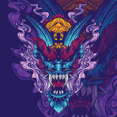 dragon face artwork illustration with smoke
