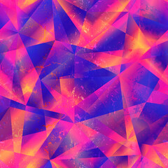 Neon triangle seamless pattern with grunge effect.