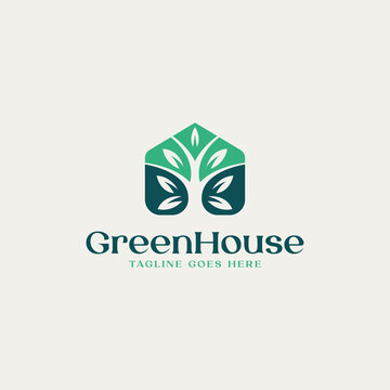 Greenhouse Plant Leaf Vector Logo Template