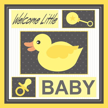 baby card or shower with yellow little duck