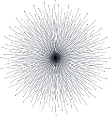 Dandelion flower, black design element, botanical shape. Thin wavy radial lines with nodes. Transparent background.  Abstract vector illustration, eps 10.