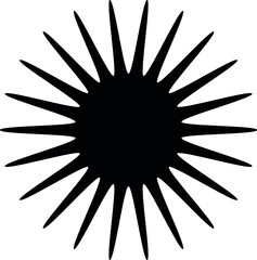 Fototapeta premium Whimsical style, odd sun shape with long narrow sun beams. Black design element. Transparent background. Abstract vector illustration, eps 10.