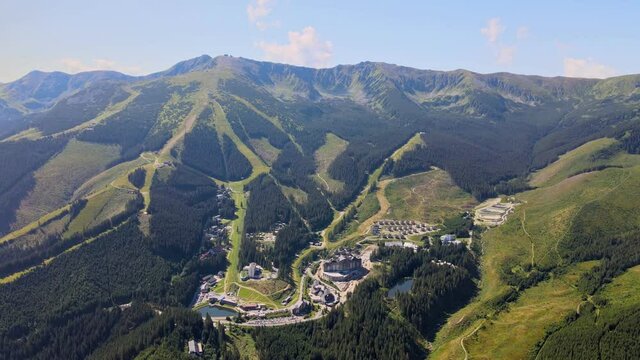 Aerial view of the Jasna recreation center in Demanovska Dolina in Slovakia