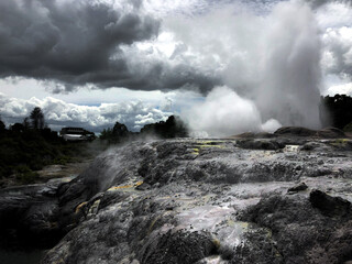 Impressive geysers in Rotorua - N.Zealand. Geothermal power shaping an extraordinary scenery.