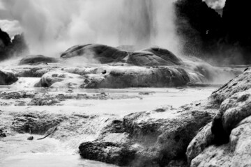 Impressive geysers in Rotorua - N.Zealand. Geothermal power shaping an extraordinary scenery.