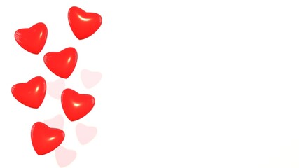 Valentine's day banner background. Red 3d hearts on a blank white backdrop. Copy space for text