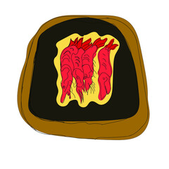 fried shrimp, hot plated fried shrimp, shrimp with oily sauce, original shrimp in deep fried, fried prawn, japanese shrimp hot plate, sea food cooking symbol