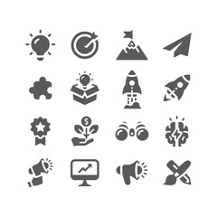 Growing business, start up vector icon set. Startup filled black icons.