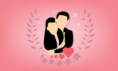 couple on pink background. Romantic concept. Couple in love. Two hugging lovers. Vector illustration