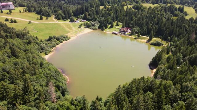 Aerial view of the Krpacovo reservoir in the village of Dolna Lehota in Slovakia